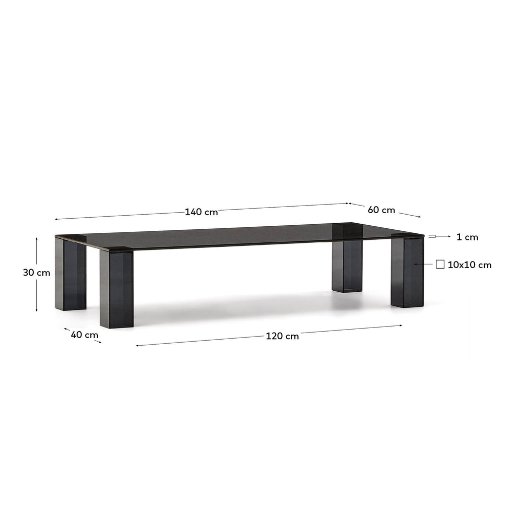 Taula de centre Adularia de vidre temperat gris fosc 140 x 60 cm