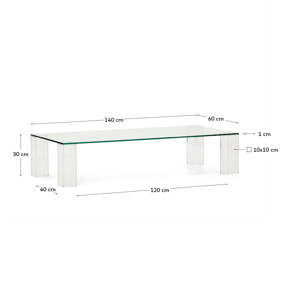 Mesa de centro Adularia de vidrio templado transparente 140 x 60 cm
