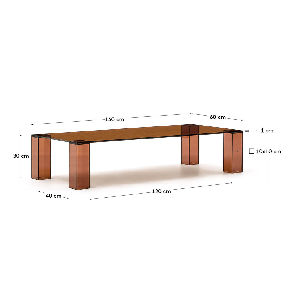 Taula de centre Adularia de vidre temperat marró 140 x 60 cm