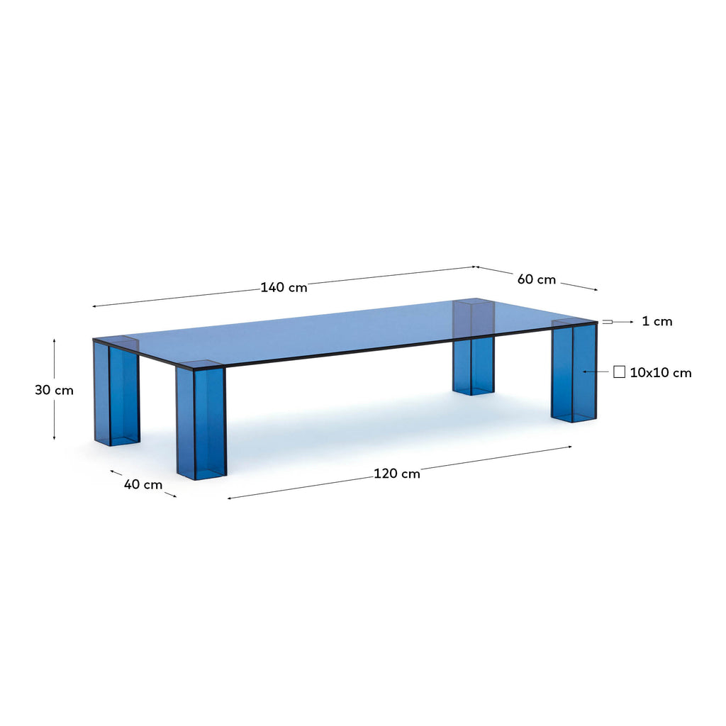 Taula de centre Adularia de vidre temperat blau 140 x 60 cm