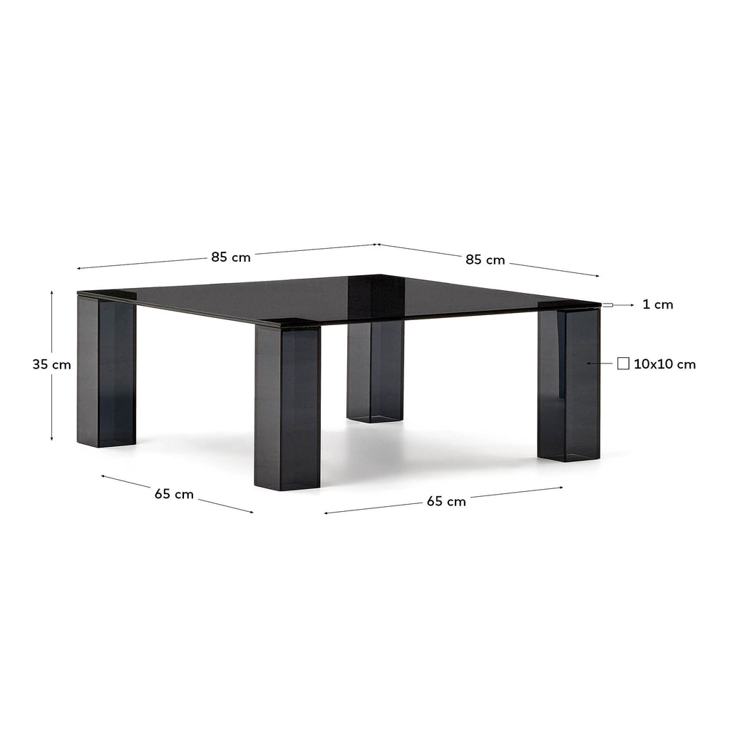 Taula auxiliar Adularia de vidre temperat gris fosc 85 x 85 cm
