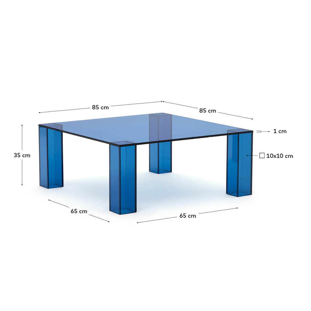 Taula auxiliar Adularia de vidre temperat blau 85 x 85 cm