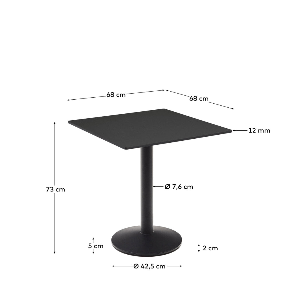 Table d'extérieur Esilda noire avec pied en métal et finition peinte noire 70 x 70 x 70 cm