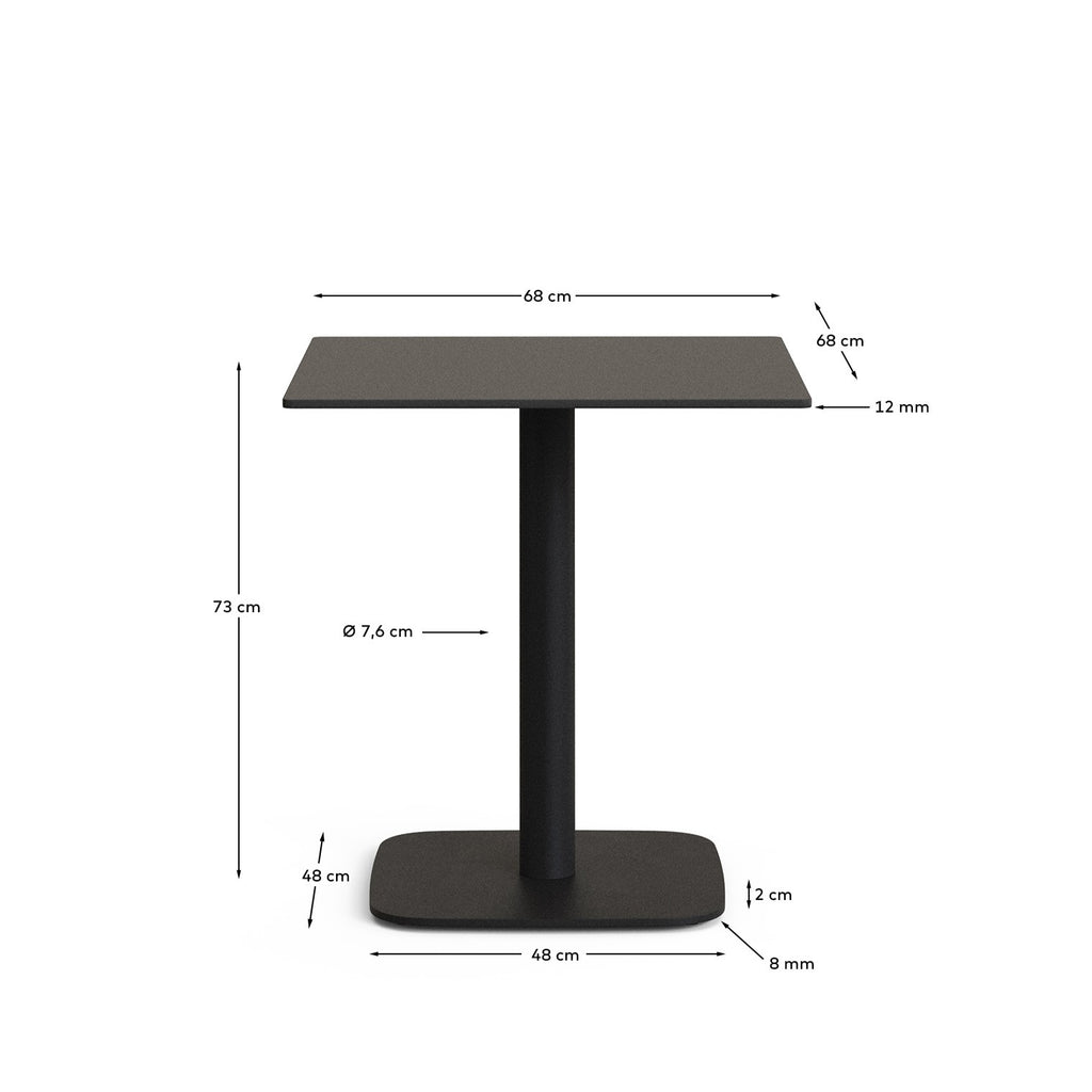 Mesa de exterior Dina negro con pie de metal con acabado pintado negro 68 x 68 x 70 cm