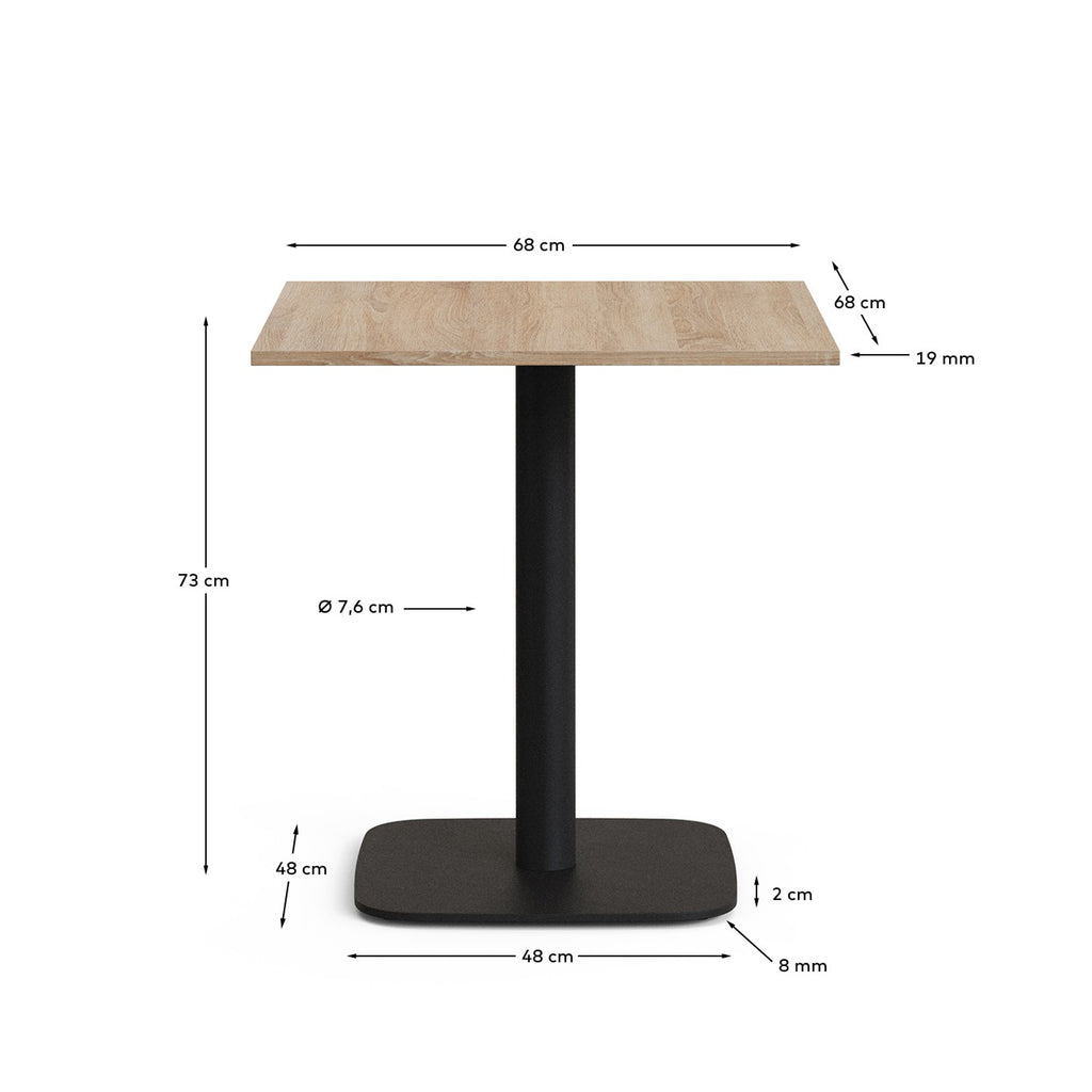 Mesa Dina melamina acabado natural con pie de metal acabado pintado negro 70 x 70 x 70 cm