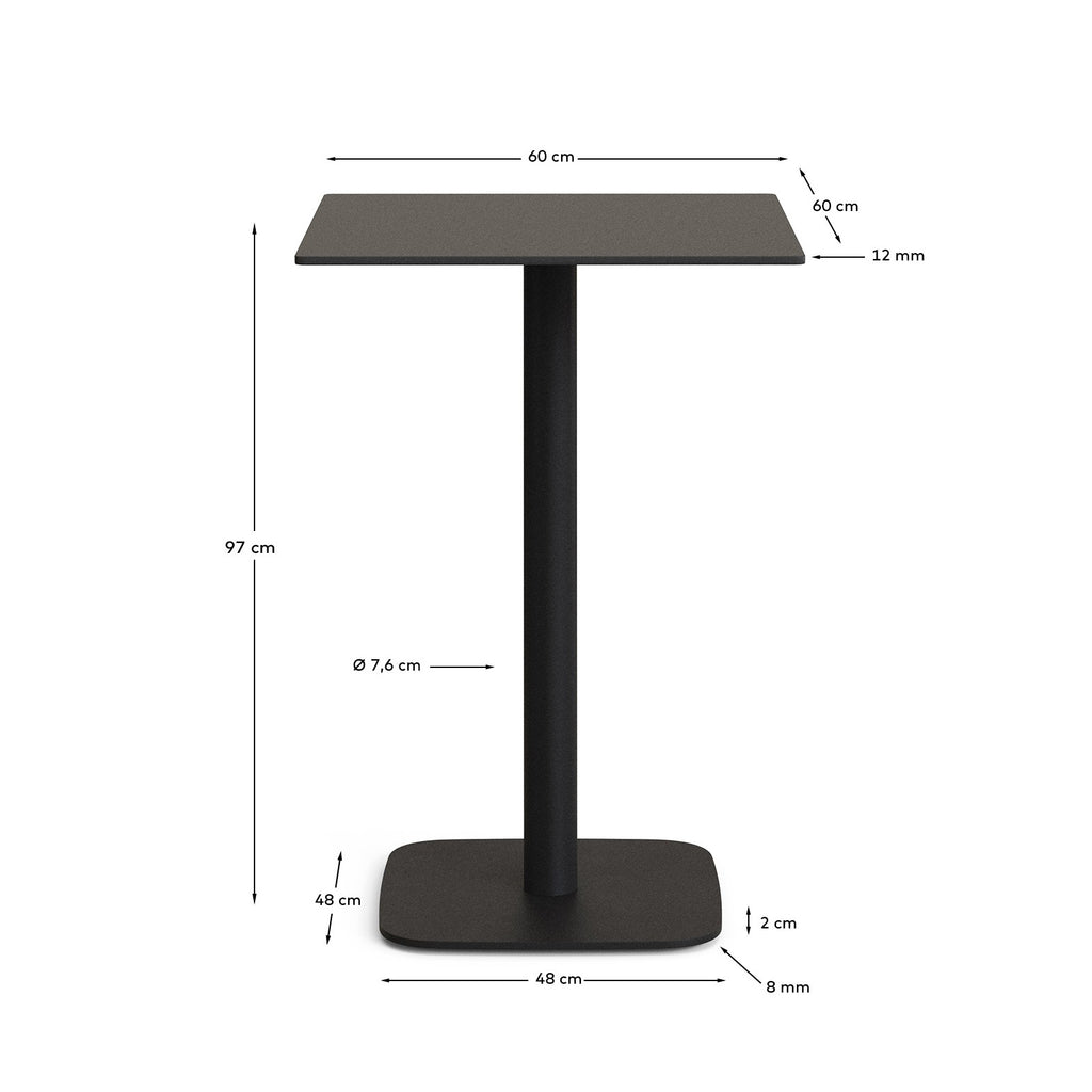 Mesa alta de exterior Dina negro con pie de metal con acabado pintado negro 60 x 60 x 96 cm
