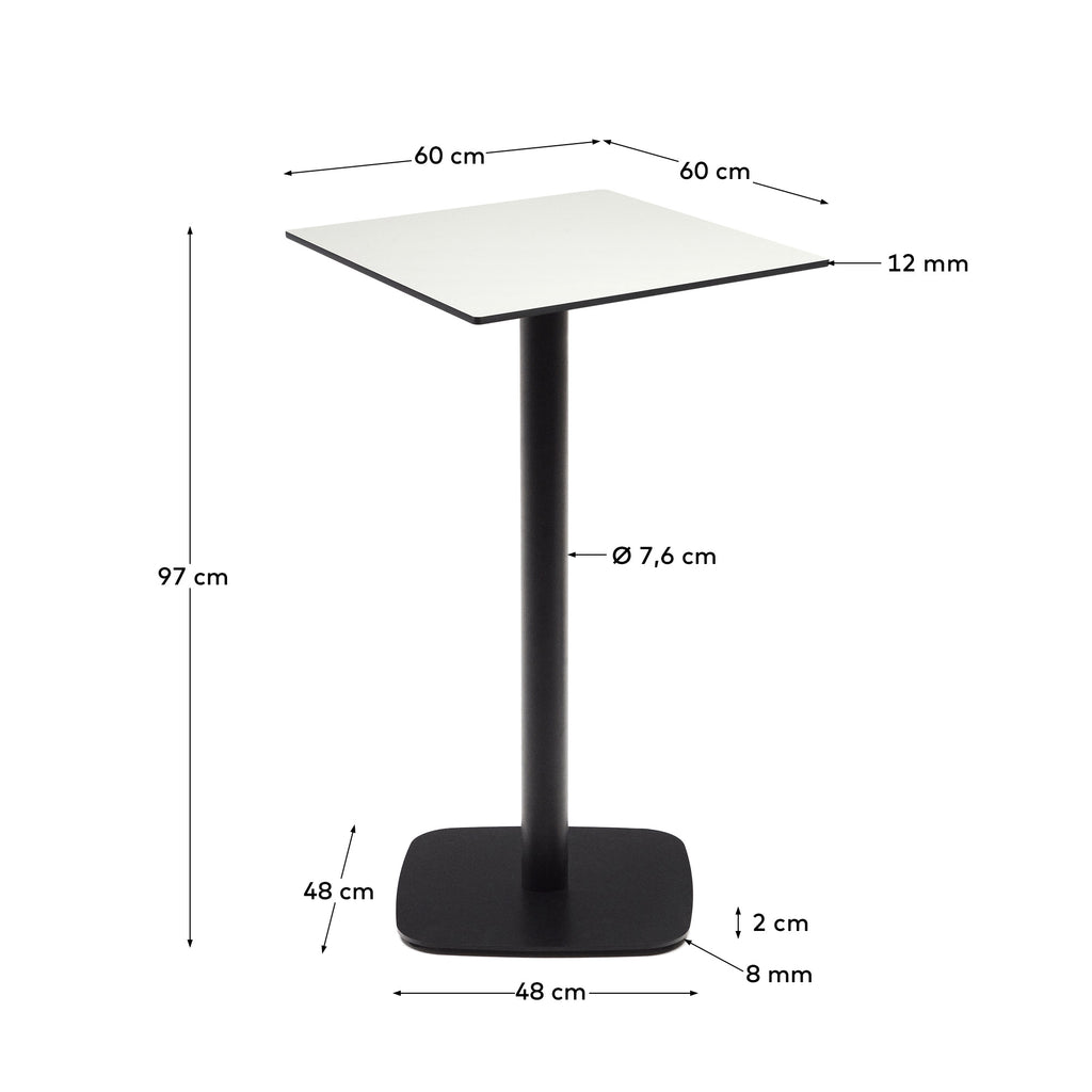 Mesa alta de exterior Dina blanco con pie de metal con acabado pintado negro 60x60x96 cm