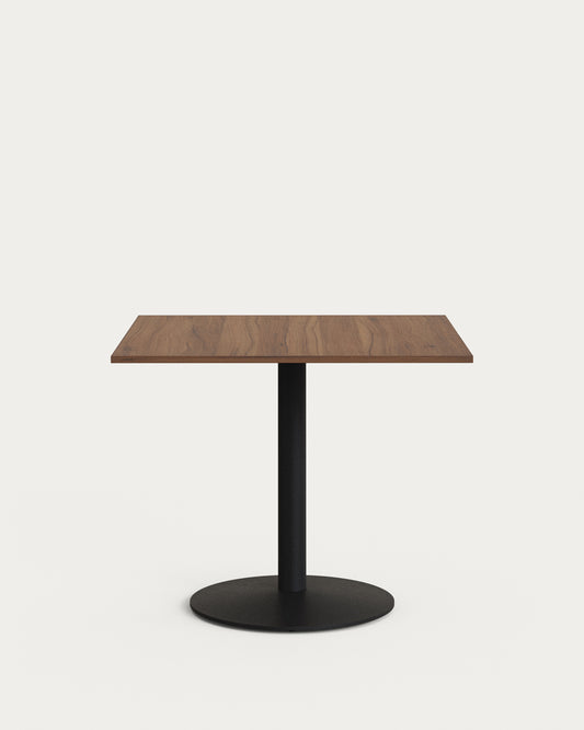 Table Esilda mélamine finition noyer avec pied en métal et finition peinte noire 90 x 90 x 70 cm