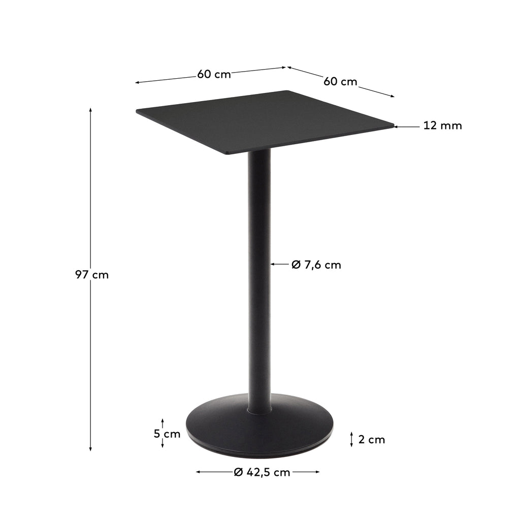 Table haute Esilda noire avec pied en métal et finition peinte noire 60 x 60 x 96 cm
