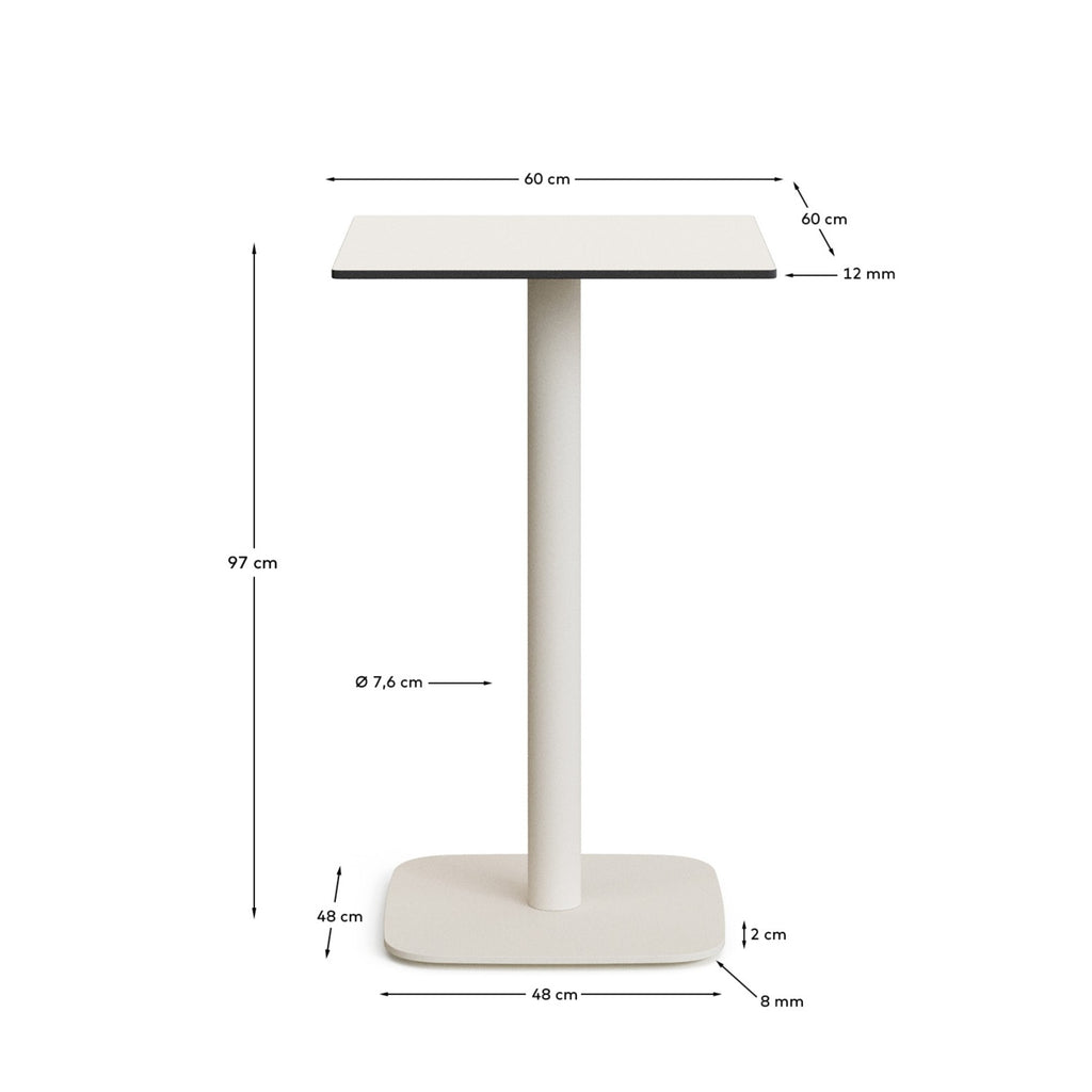 Mesa alta de exterior Dina blanco con pie de metal con acabado pintado blanco 60x60x96 cm