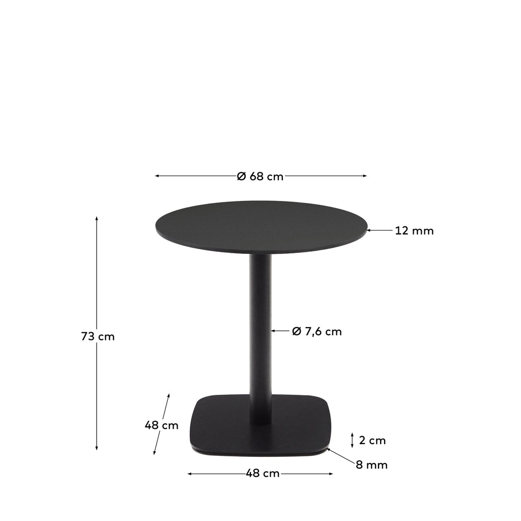 Mesa redonda de exterior Dina negro con pie de metal con acabado pintado negro Ø 68x70 cm