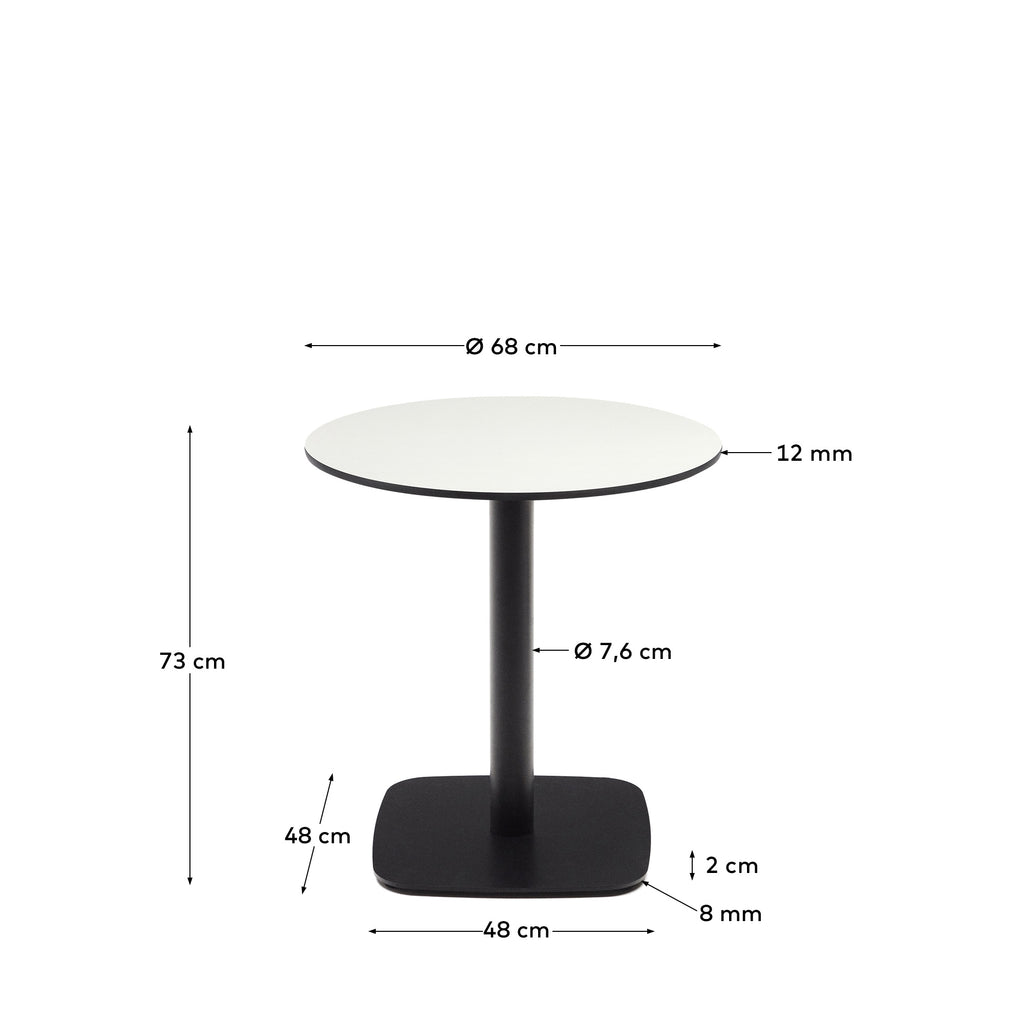Mesa redonda de exterior Dina blanco con pie de metal con acabado pintado negro Ø 68x70 cm