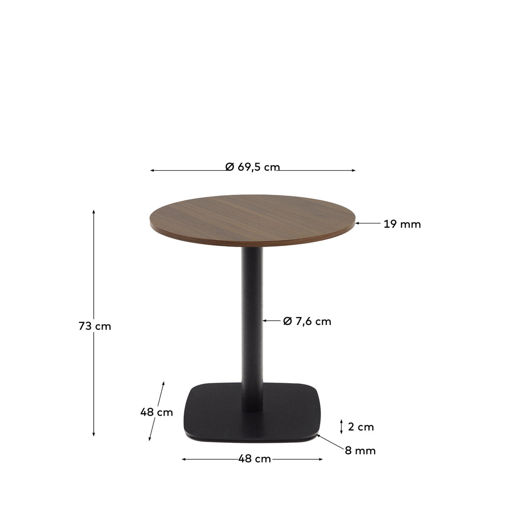 Mesa redonda Dina melamina acabado nogal con pie de metal acabado pintado negro Ø 68x70 cm