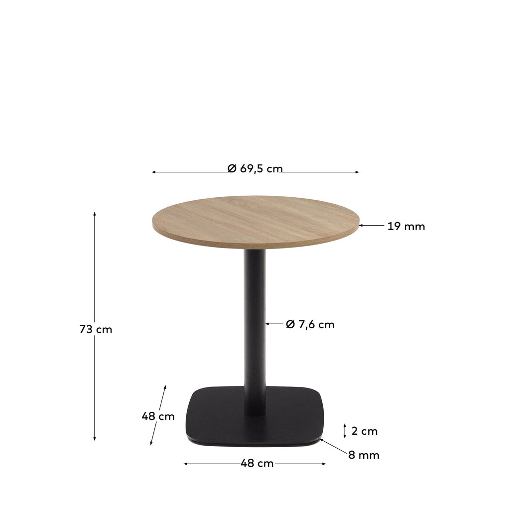 Mesa redonda Dina melamina acabado natural con pie de metal acabado pintado negro Ø68x70cm