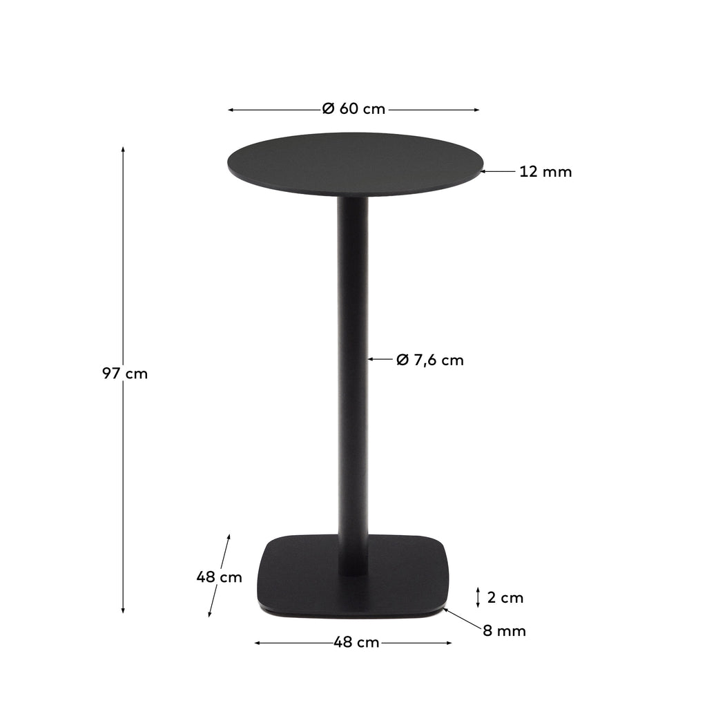 Mesa redonda alta de exterior Dina negro con pie de metal acabado pintado negro Ø 60x96 cm
