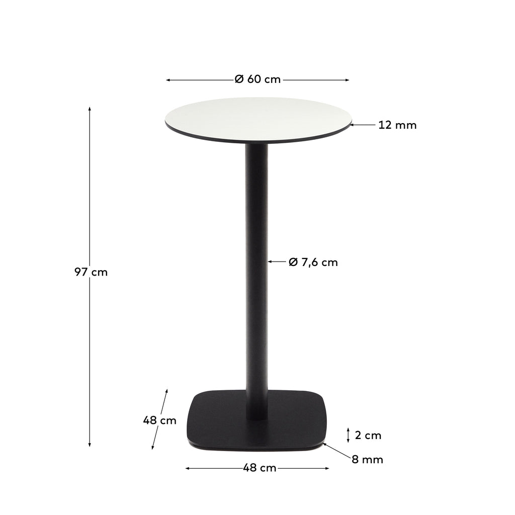 Mesa redonda alta de exterior Dina blanco con pie de metal acabado pintado negro Ø60x96 cm