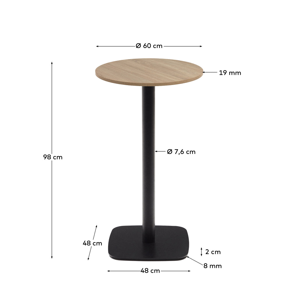 Mesa redonda alta Dina melamina acabado natural pie metal acabado pintado negro Ø 60x96 cm