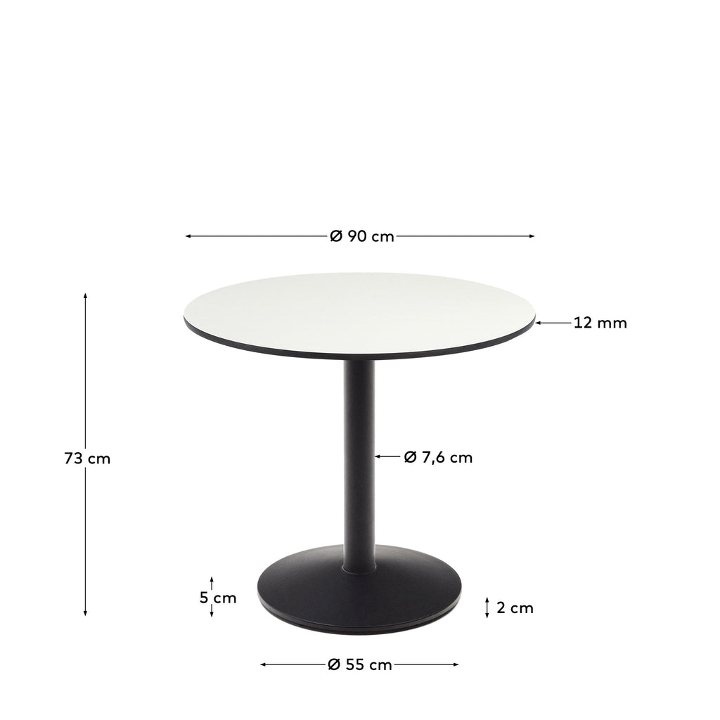 Taula rodona d'exterior Esilda blanc amb peu de metall acabat pintat negre Ø 90 x 70 cm