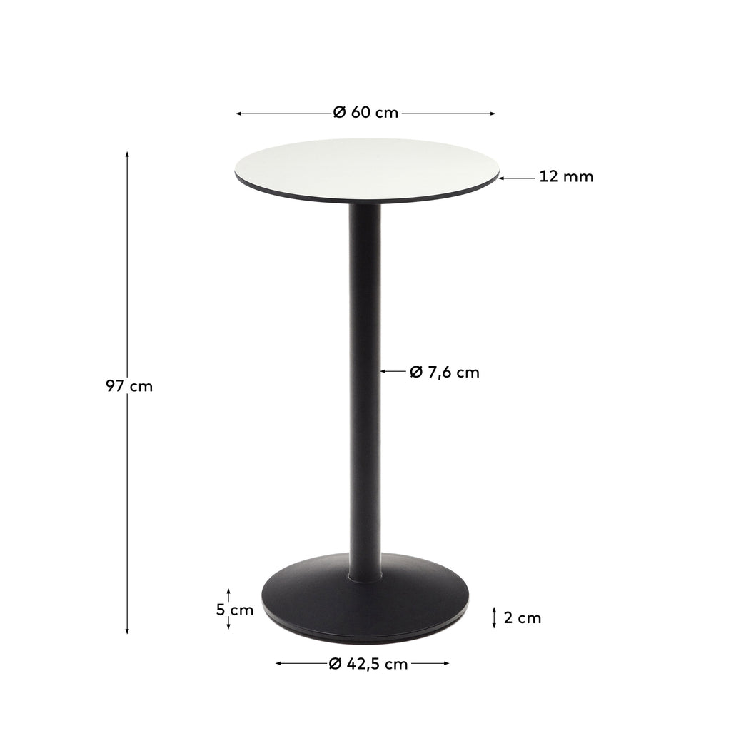 Table haute ronde Esilda blanche avec pied en métal et finition peinte noire  Ø 60 x 96 cm