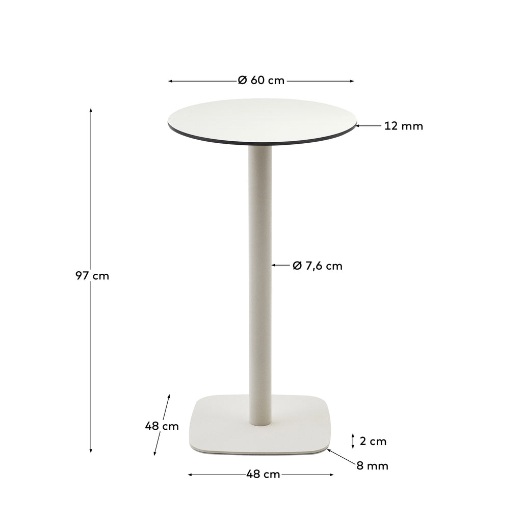 Mesa alta redonda de exterior Dina blanco pie de metal acabado pintado blanco Ø 60 x 96 cm