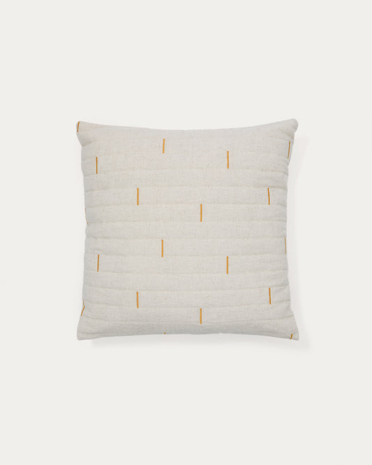Funda de cojín Blaina de algodón y lino blanco con detalle bordado naranja 45 x 45 cm