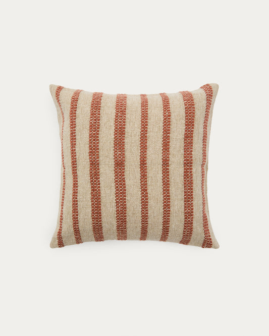Naila terracotta contrasting stripe cushion cover in acrylic fibras 50 x 50cm