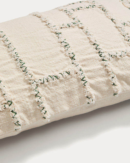 Funda de coixí Verion amb detall geomètric brodat verd 30 x 50 cm