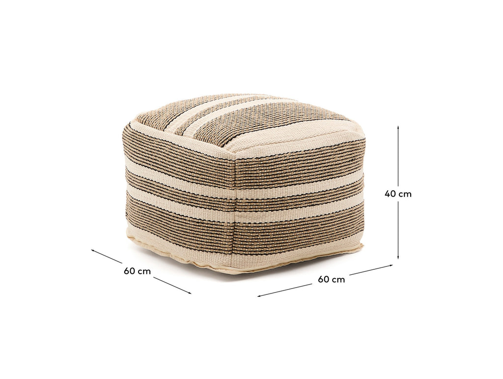 Puff Aylin de algodón y bordado de yute beige 60 x 60 cm
