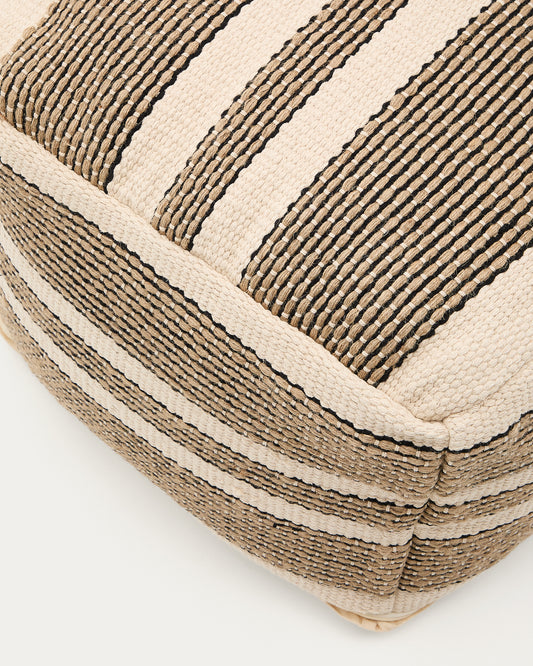 Puff Aylin de algodón y bordado de yute beige 60 x 60 cm