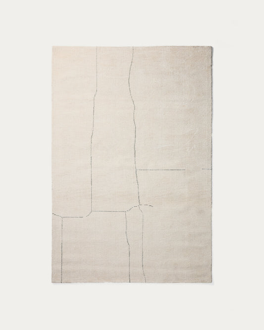 Catifa Lisdan de fibres sintètiques cru amb detall gràfic verd 160 x 230 cm