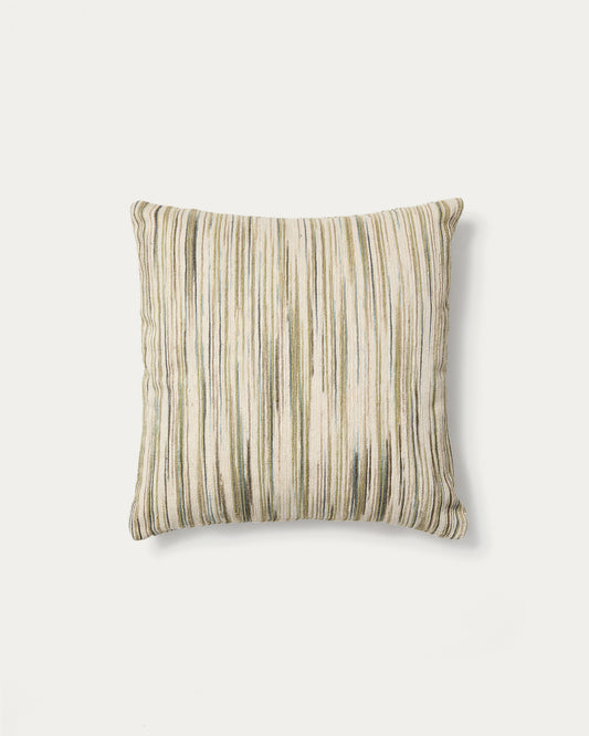 Housse de coussin Zilora en soie mélangée jacquard à rayures vertes et beiges 45 x 45 cm