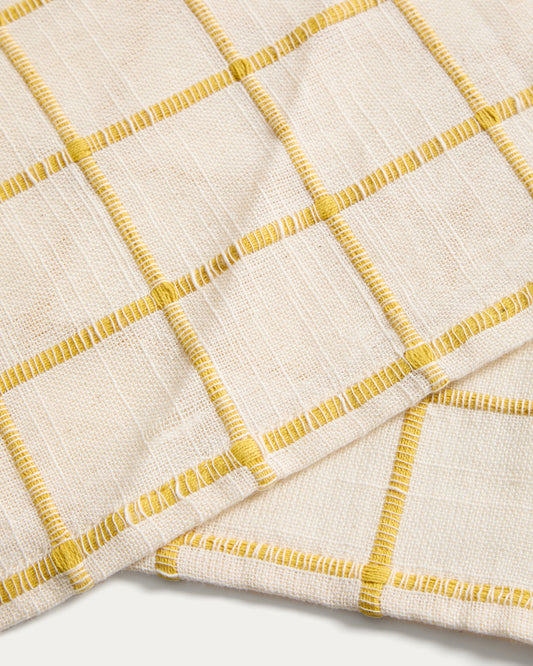 Camino de mesa Adesta 100% algodón crudo de cuadros amarillos 50 x 150 cm