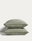 Ensemble Sirale de 2 taies d’oreiller 100 % satin de coton fini lavé vert 65 x 65 cm