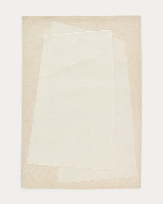 Alfombra Dennie de lana con gráfico beige 200 x 300 cm