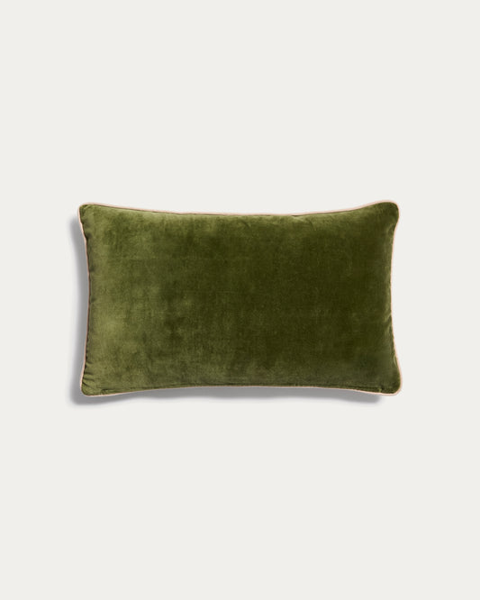 Housse de coussin Ovelin en velours vert et écru 30 x 50 cm
