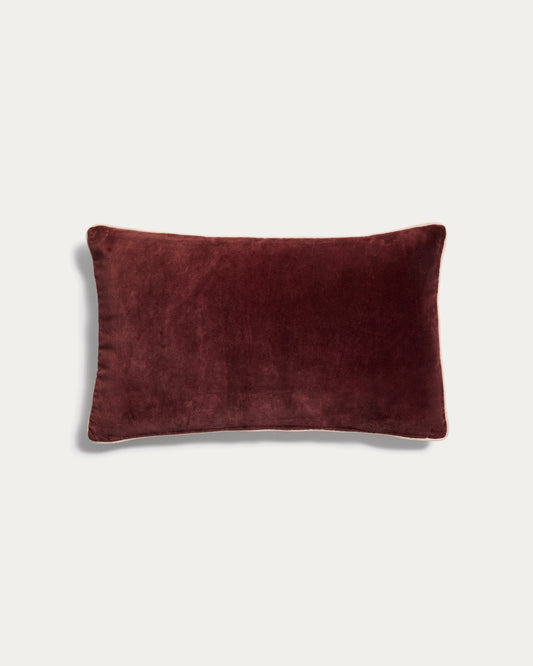 Funda de coixí Ovelin de vellut granat i cru 30 x 50 cm