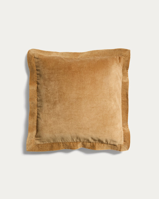 Housse de coussin Ladira en velours avec bordure et détail brodé beige 45 x 45 cm