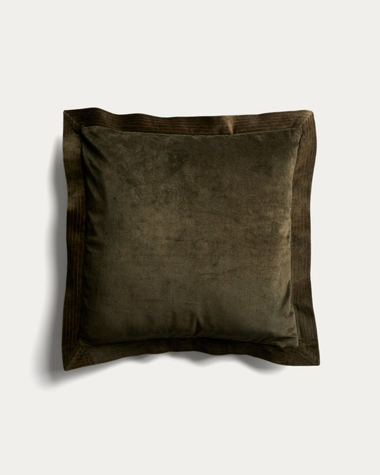 Housse de coussin Ladira en velours avec bordure et détail brodé de couleur verte 45 x 45 cm