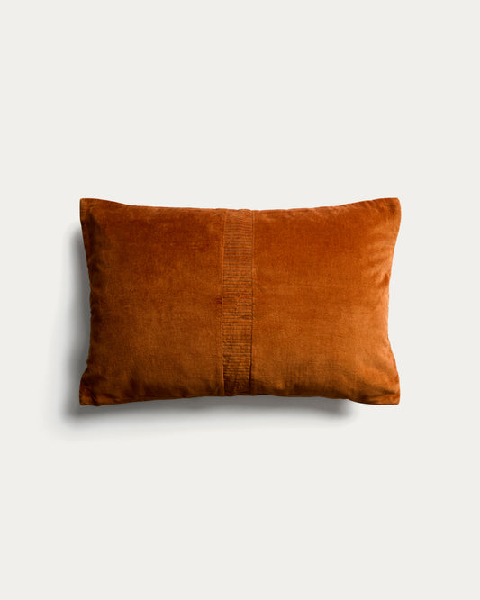 Funda de coixí Tavre de vellut amb detall brodat taronja 30 x 50 cm