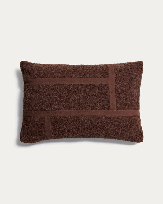 Funda de cojín Lomel de micro bouclé con detalle gráfico marrón 40 x 60 cm
