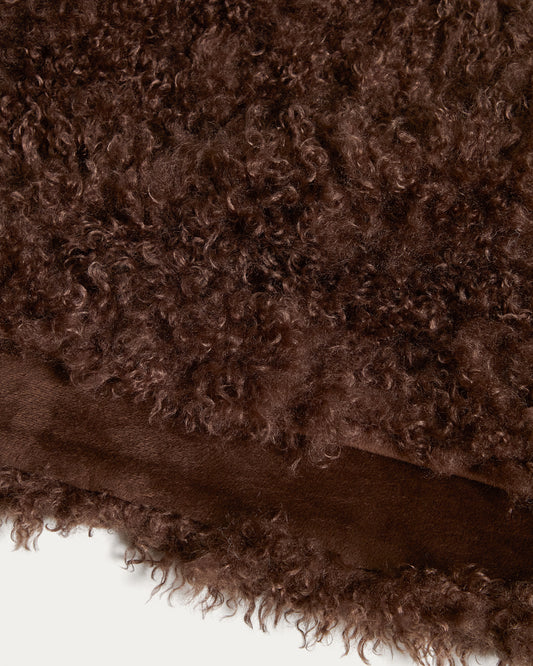 Couverture Seruva en fibres synthétiques effet bouclette marron chocolat 140 x 200 cm