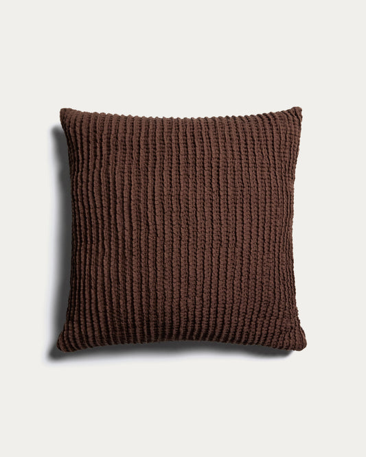Housse de coussin Solly 100 % coton gaufré marron 50 x 50 cm