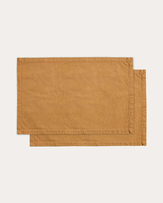 Set Lerava de 2 estovalles individuals de cotó amb acabat rentat mostassa 35 x 50 cm