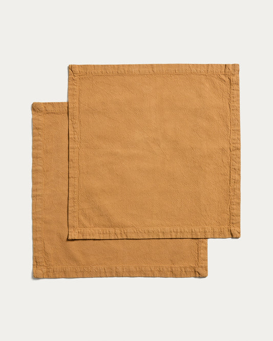 Set Lerava de 2 tovallons de cotó amb acabat rentat mostassa 35 x 35 cm