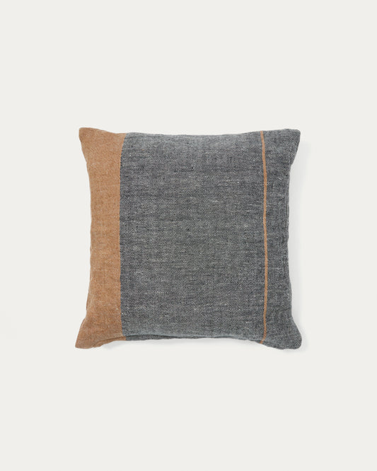 Housse de coussin Eiko 100 % lin gris avec rayures verticales terracotta 50 x 50 cm