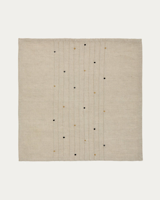 Ensemble Erie de deux serviettes de table beiges en lin et coton avec détails brodés