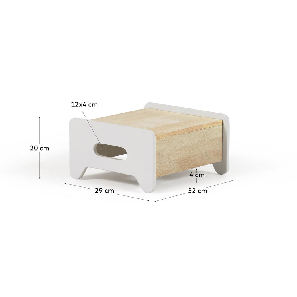 Taburete/escalón infantil Cecilia de madera maciza de pino natural y blanco