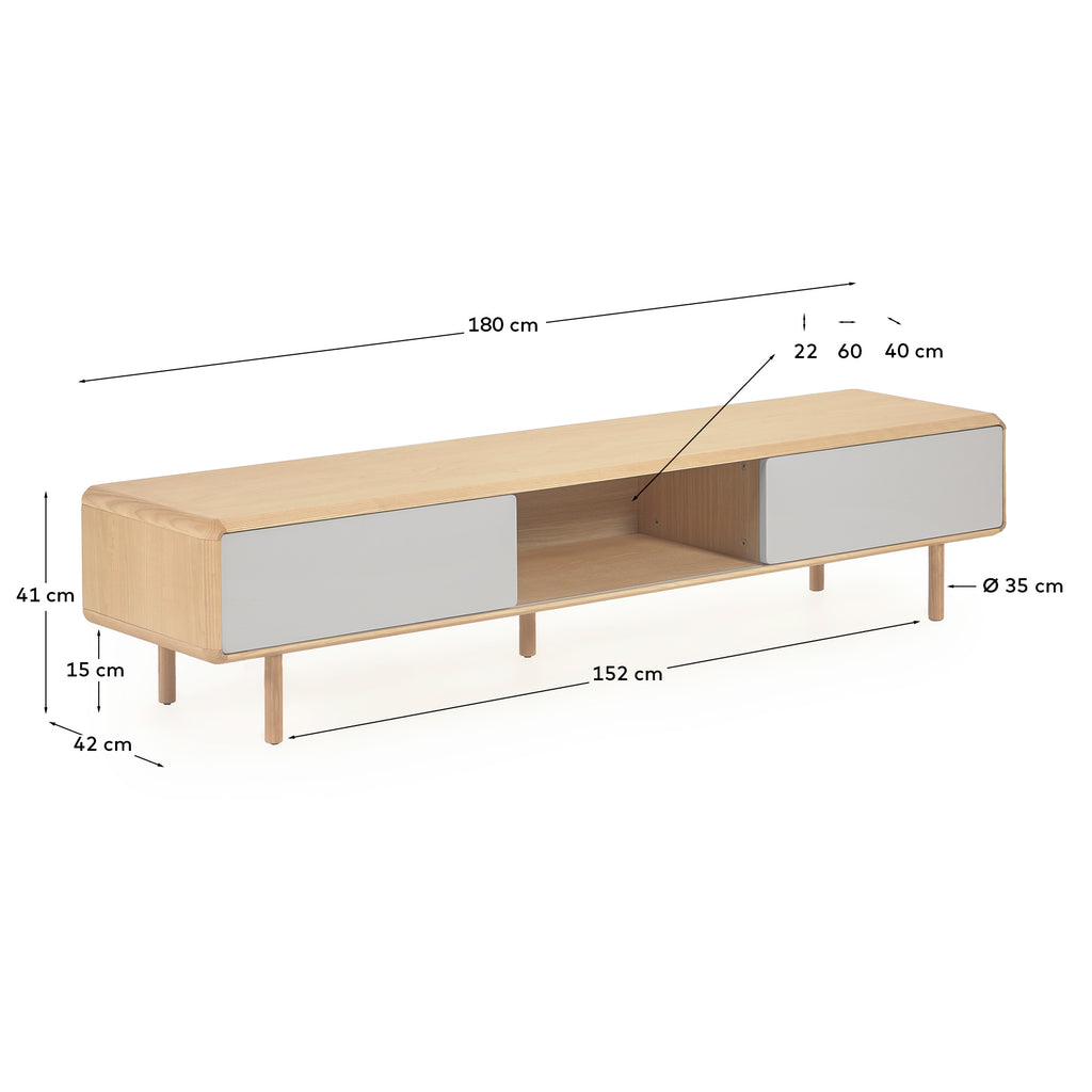 Moble TV Anielle 2 portes de fusta massissa i xapa de freixe 180 x 41 cm