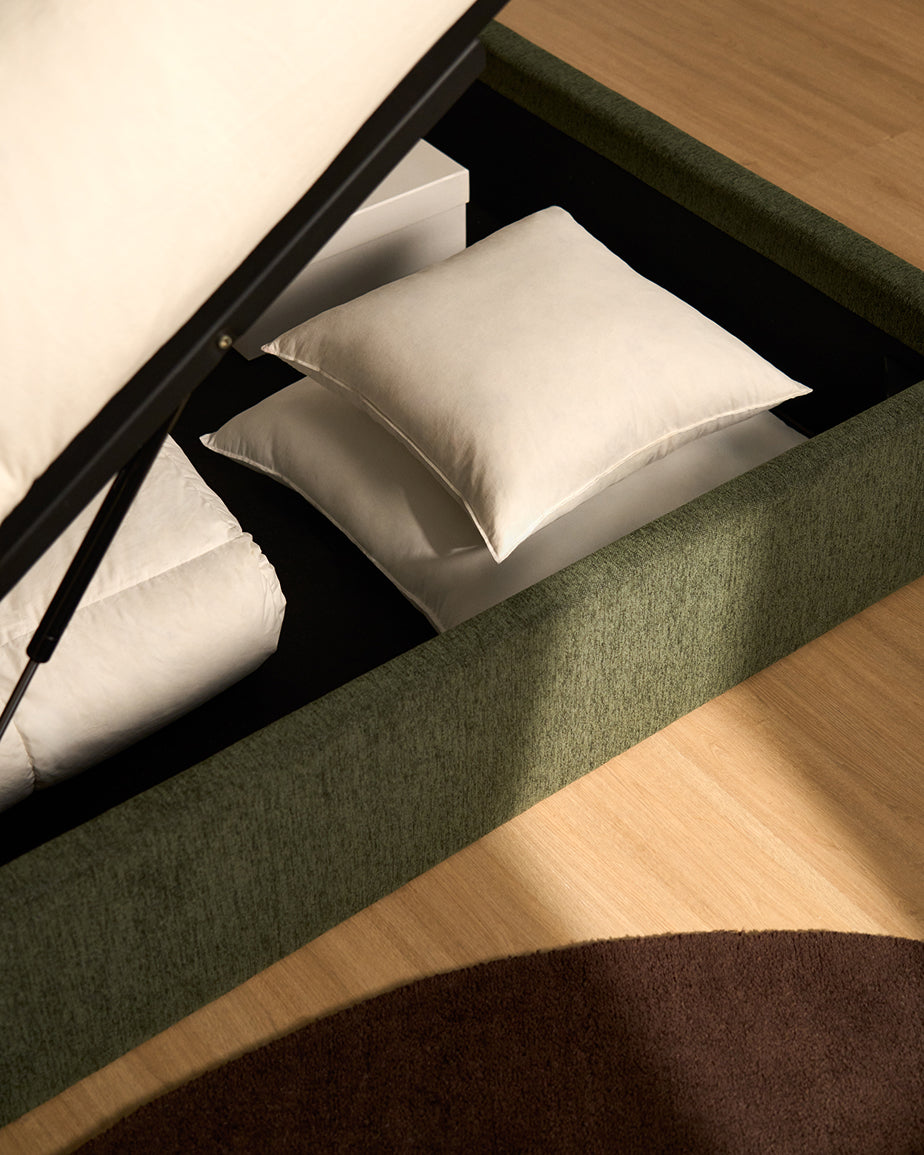 Cama con canapé abatible Darnela de chenilla verde musgo para colchón de 160 x 200 cm